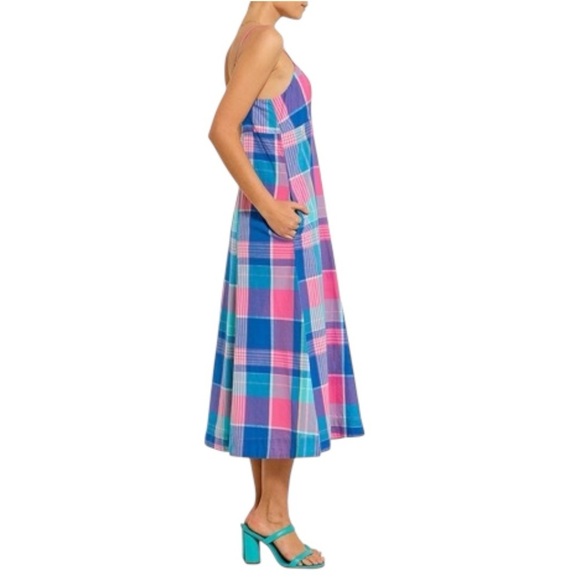 Bohemian Traders Sleeveless Cotton A-Line Slip Midi Dress - Blue Plaid - Large - Picture 7 of 13